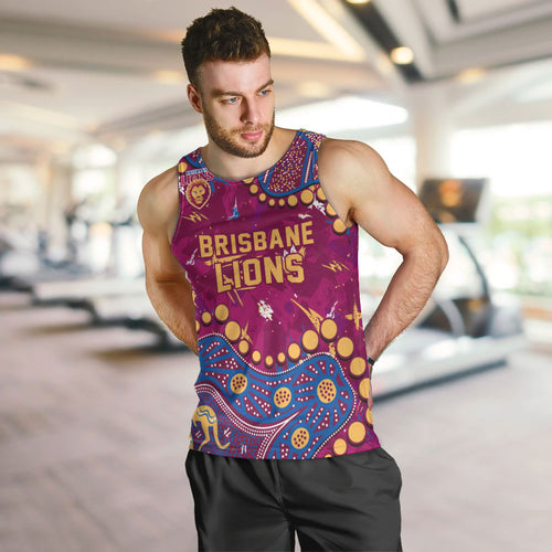 Personalized Brisbane Lions Men Tank Top Aboriginal Pattern with Graffiti Style
