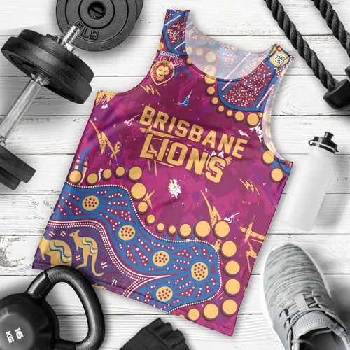 Personalized Brisbane Lions Men Tank Top Aboriginal Pattern with Graffiti Style