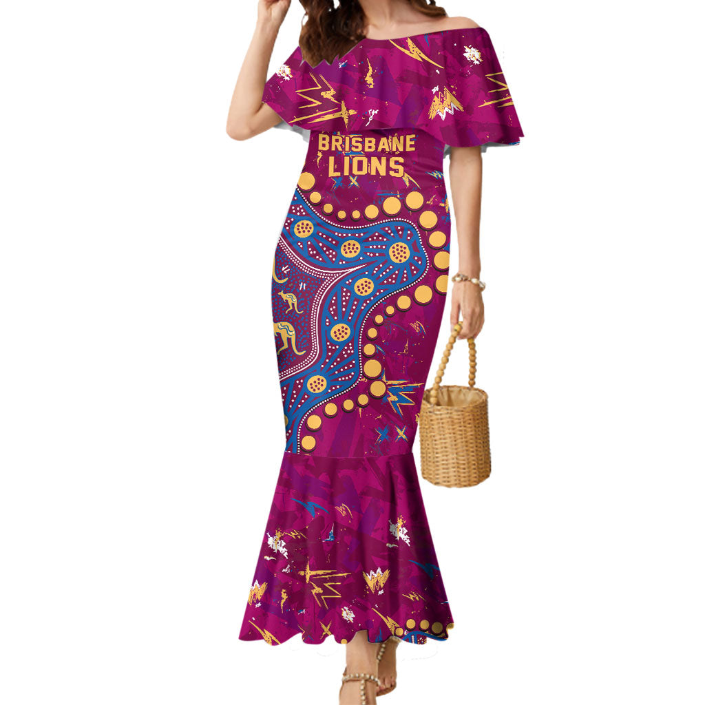 Personalized Brisbane Lions Mermaid Dress Aboriginal Pattern with Graffiti Style