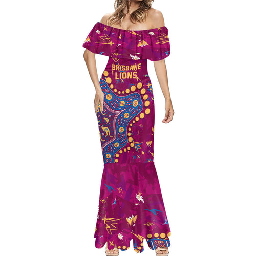 Personalized Brisbane Lions Mermaid Dress Aboriginal Pattern with Graffiti Style
