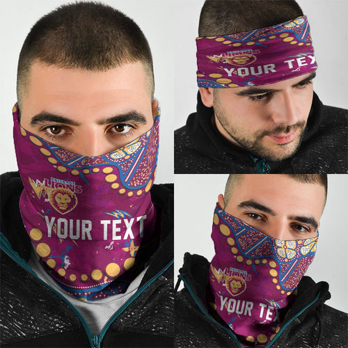 Personalized Brisbane Lions Neck Gaiter Aboriginal Pattern with Graffiti Style