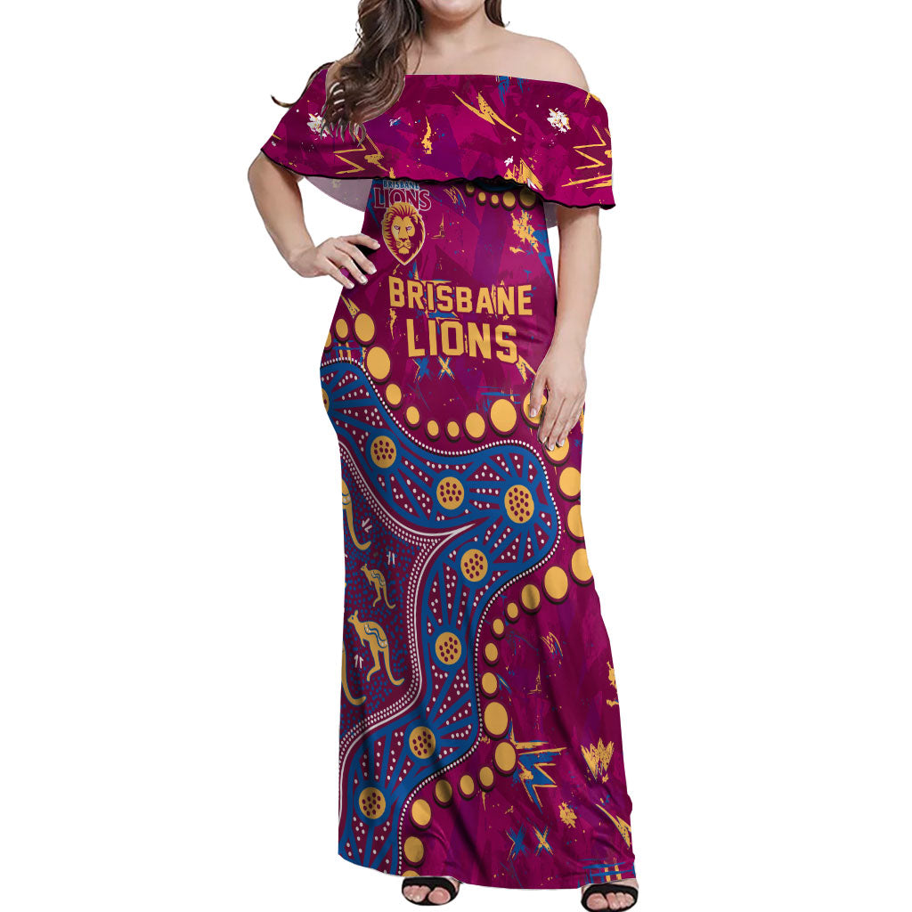Personalized Brisbane Lions Off Shoulder Maxi Dress Aboriginal Pattern with Graffiti Style