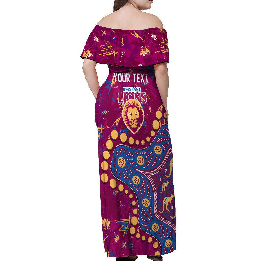 Personalized Brisbane Lions Off Shoulder Maxi Dress Aboriginal Pattern with Graffiti Style