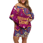 Personalized Brisbane Lions Off Shoulder Short Dress Aboriginal Pattern with Graffiti Style
