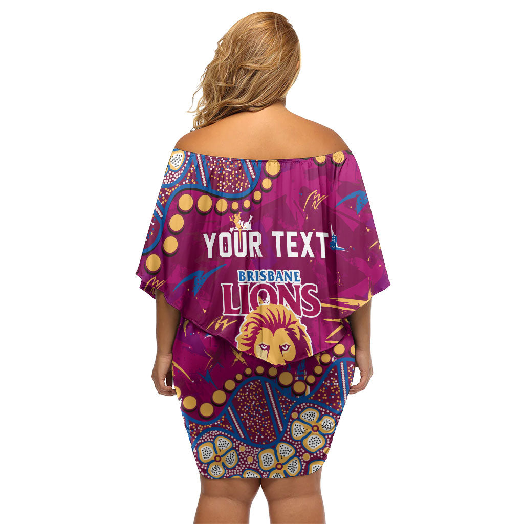 Personalized Brisbane Lions Off Shoulder Short Dress Aboriginal Pattern with Graffiti Style
