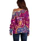 Personalized Brisbane Lions Off Shoulder Sweater Aboriginal Pattern with Graffiti Style