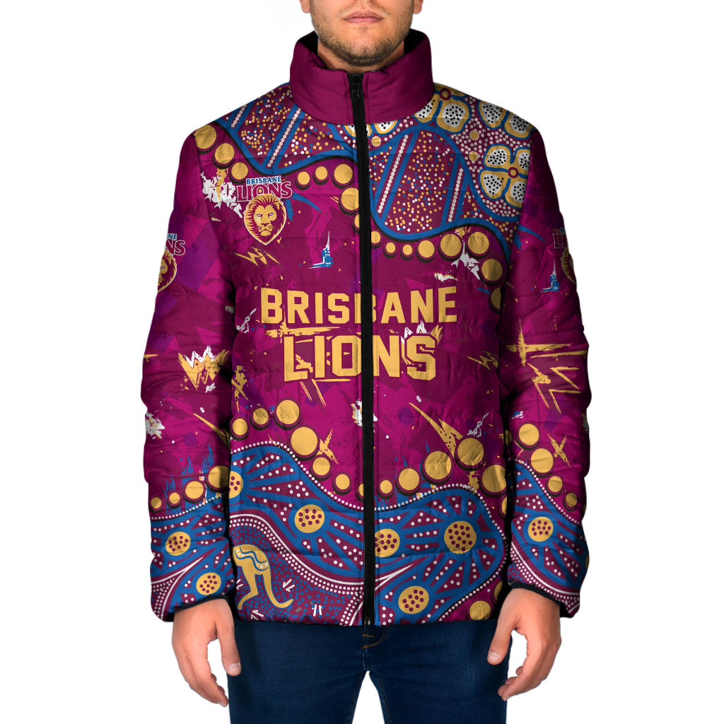 Personalized Brisbane Lions Padded Jacket Aboriginal Pattern with Graffiti Style