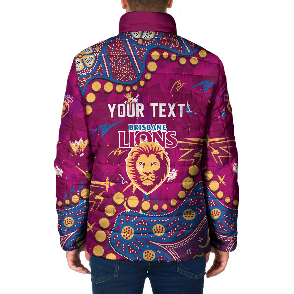 Personalized Brisbane Lions Padded Jacket Aboriginal Pattern with Graffiti Style