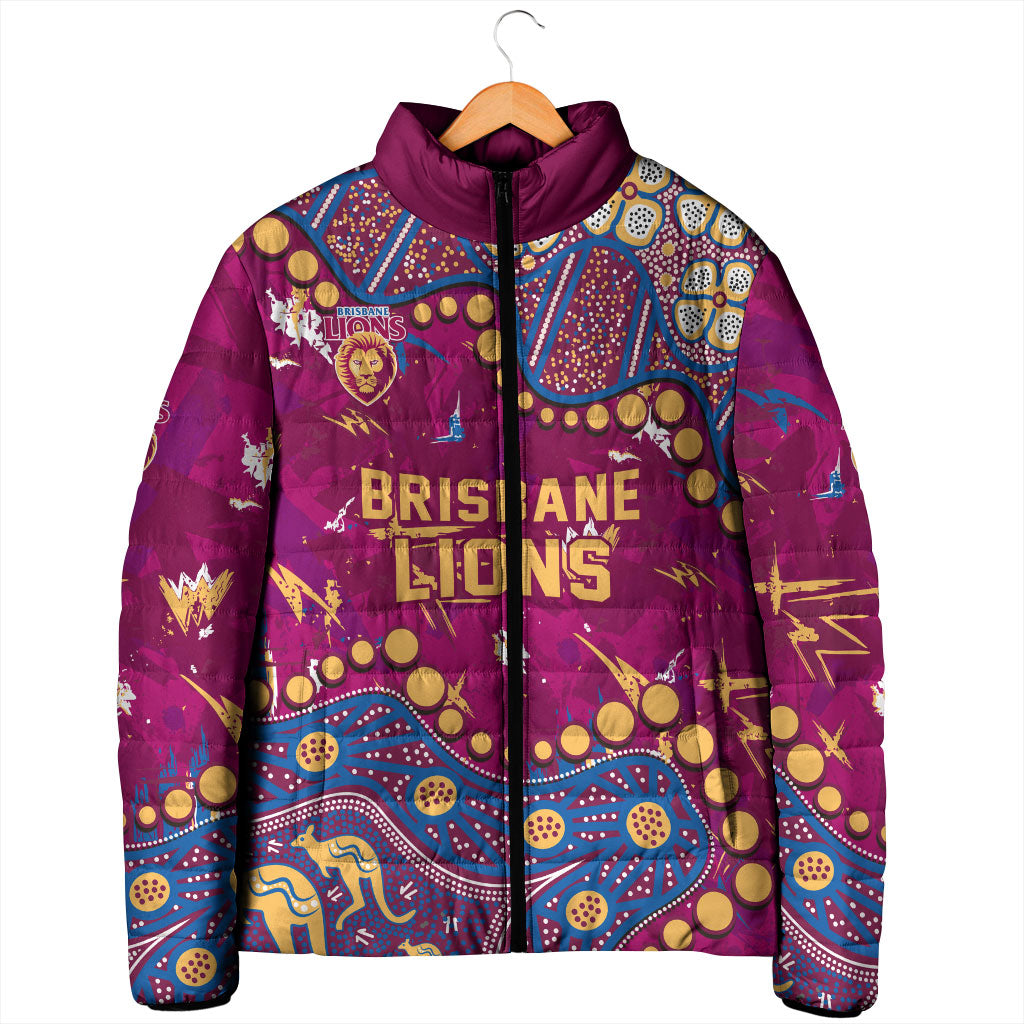 Personalized Brisbane Lions Padded Jacket Aboriginal Pattern with Graffiti Style