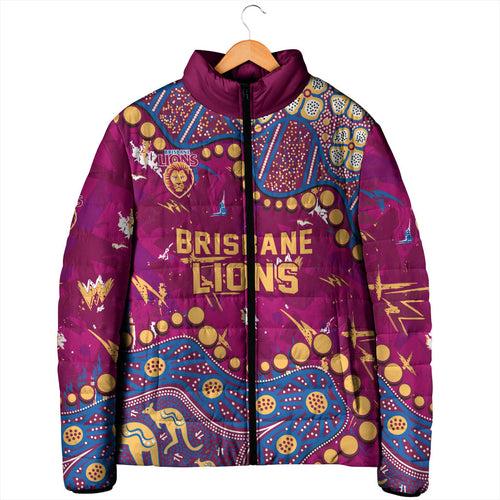 Personalized Brisbane Lions Padded Jacket Aboriginal Pattern with Graffiti Style