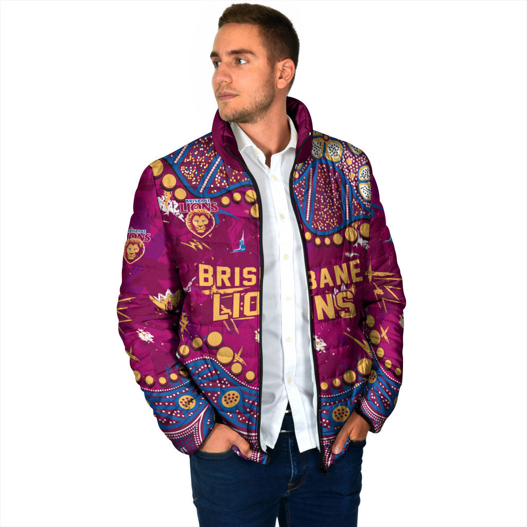 Personalized Brisbane Lions Padded Jacket Aboriginal Pattern with Graffiti Style