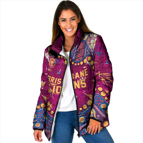 Personalized Brisbane Lions Padded Jacket Aboriginal Pattern with Graffiti Style