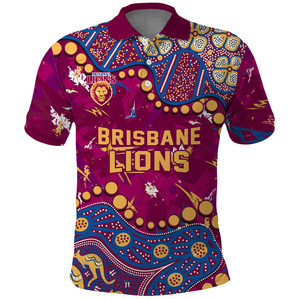 Personalized Brisbane Lions Polo Shirt Aboriginal Pattern with Graffiti Style