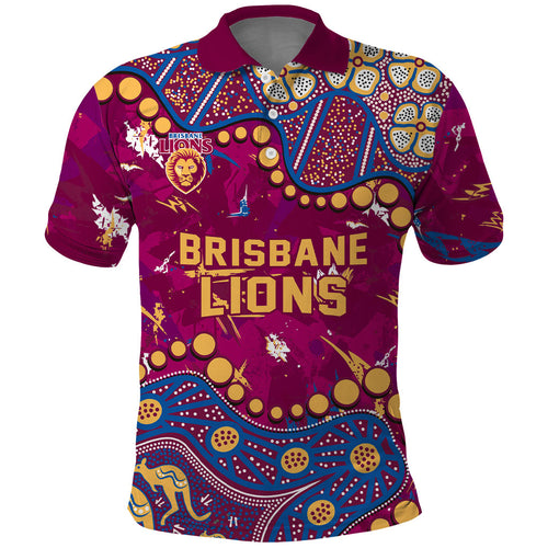 Personalized Brisbane Lions Polo Shirt Aboriginal Pattern with Graffiti Style