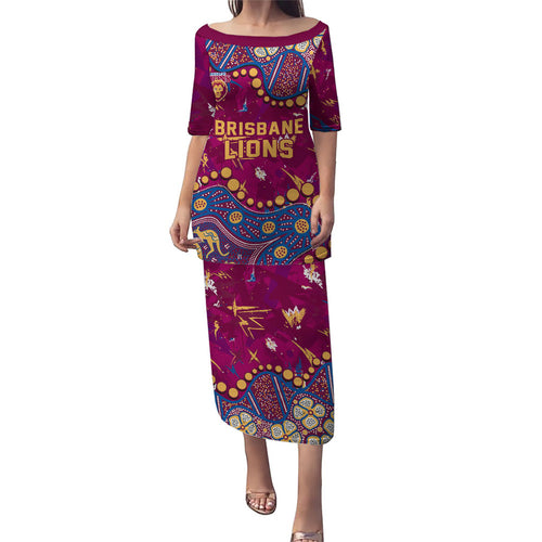 Personalized Brisbane Lions Puletasi Aboriginal Pattern with Graffiti Style