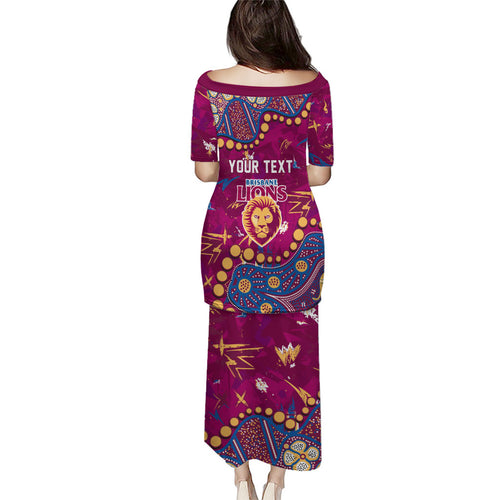 Personalized Brisbane Lions Puletasi Aboriginal Pattern with Graffiti Style