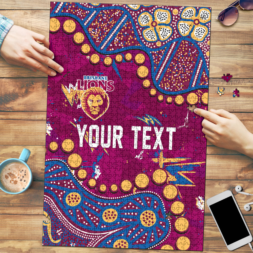 Personalized Brisbane Lions Puzzle Aboriginal Pattern with Graffiti Style