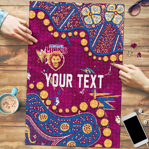 Personalized Brisbane Lions Puzzle Aboriginal Pattern with Graffiti Style