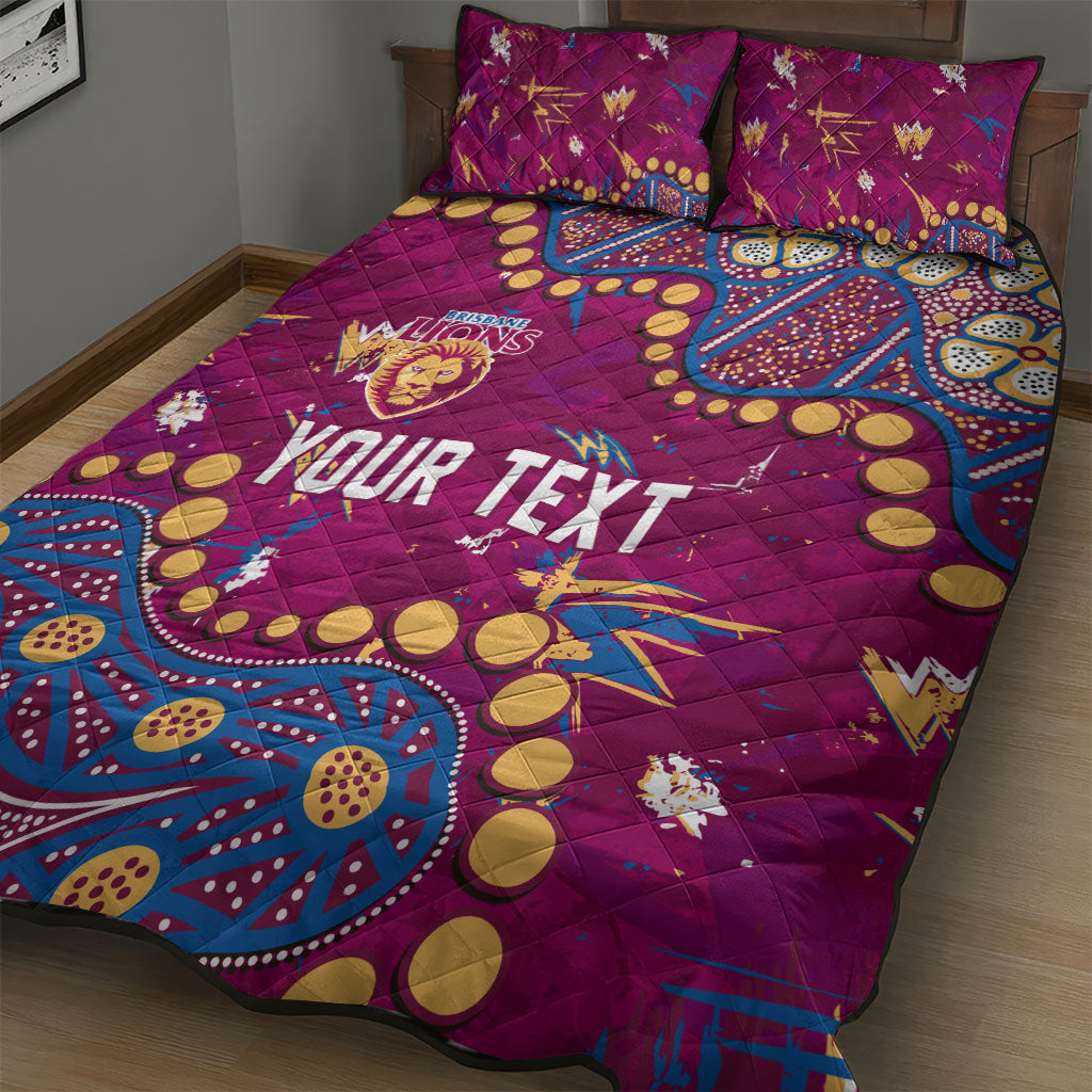 Personalized Brisbane Lions Quilt Bed Set Aboriginal Pattern with Graffiti Style