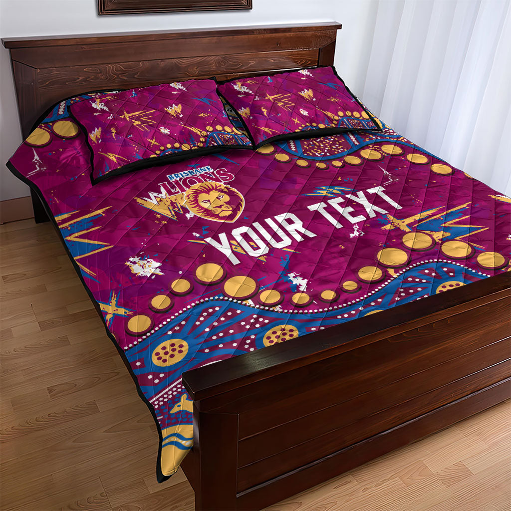 Personalized Brisbane Lions Quilt Bed Set Aboriginal Pattern with Graffiti Style