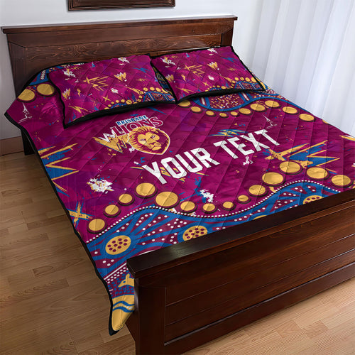 Personalized Brisbane Lions Quilt Bed Set Aboriginal Pattern with Graffiti Style