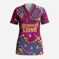 Personalized Brisbane Lions Scrub Top Aboriginal Pattern with Graffiti Style