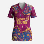 Personalized Brisbane Lions Scrub Top Aboriginal Pattern with Graffiti Style