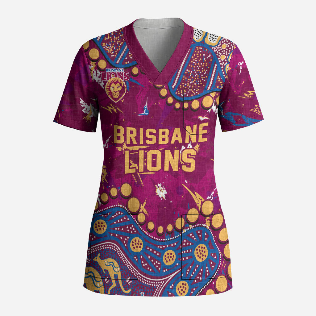 Personalized Brisbane Lions Scrub Top Aboriginal Pattern with Graffiti Style