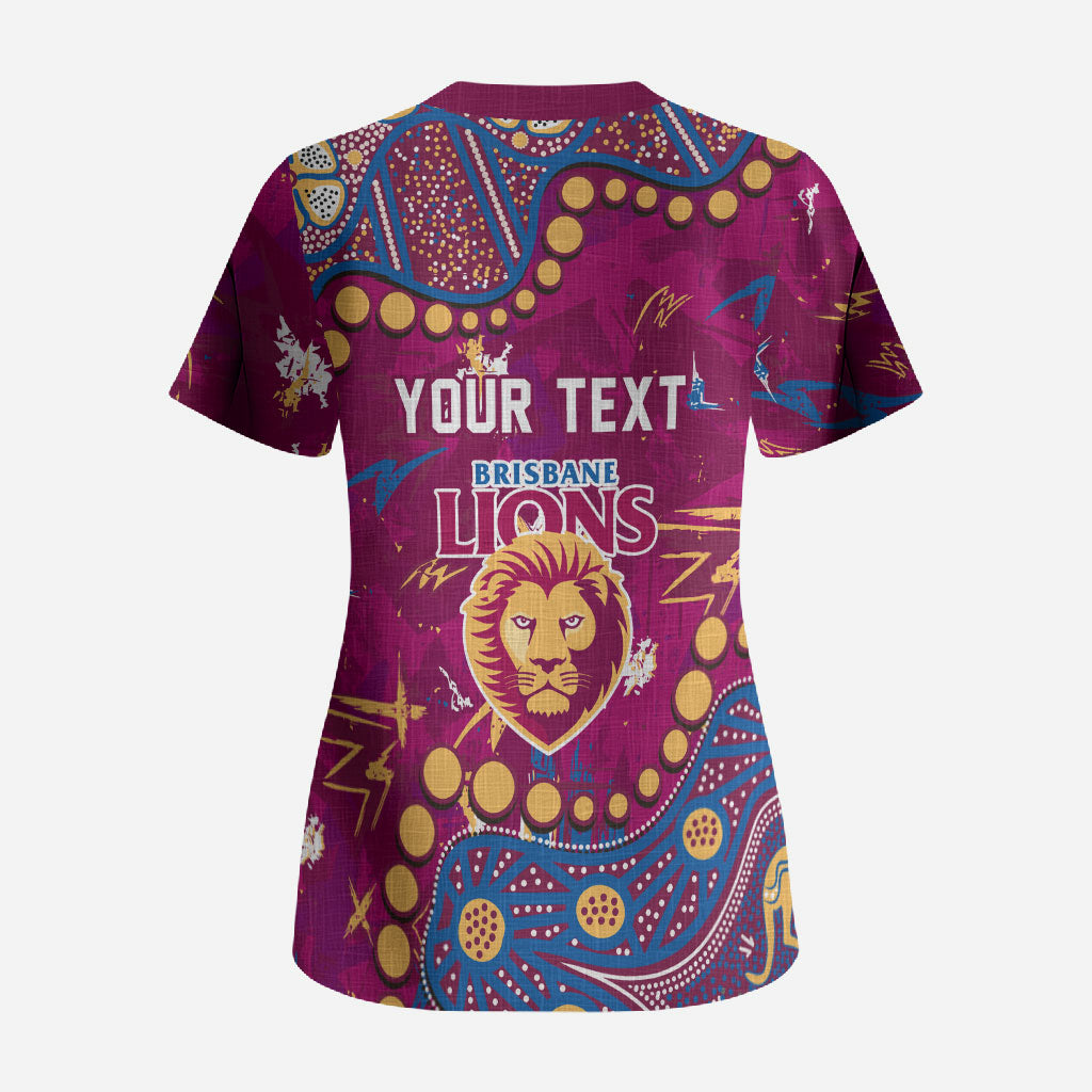 Personalized Brisbane Lions Scrub Top Aboriginal Pattern with Graffiti Style