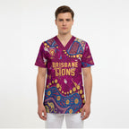 Personalized Brisbane Lions Scrub Top Aboriginal Pattern with Graffiti Style