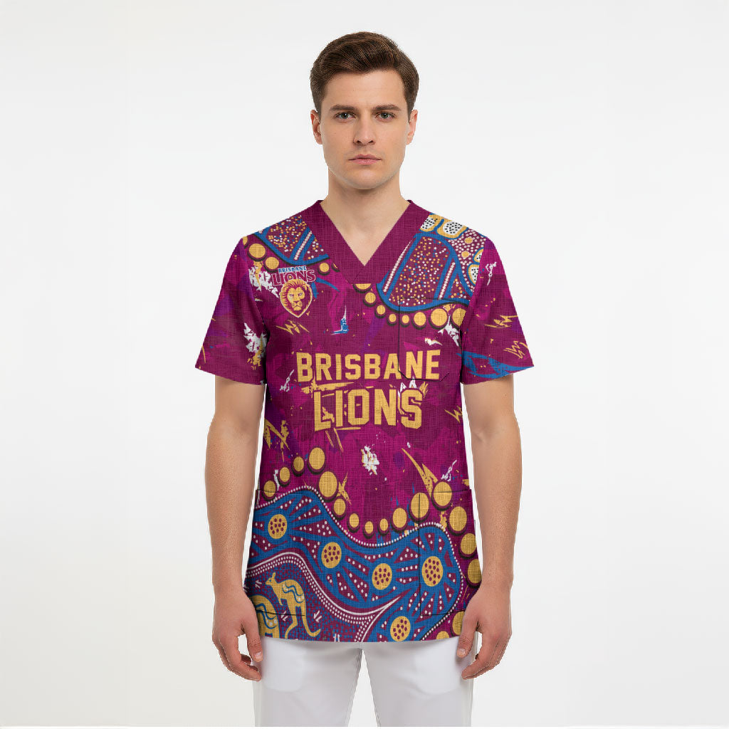 Personalized Brisbane Lions Scrub Top Aboriginal Pattern with Graffiti Style