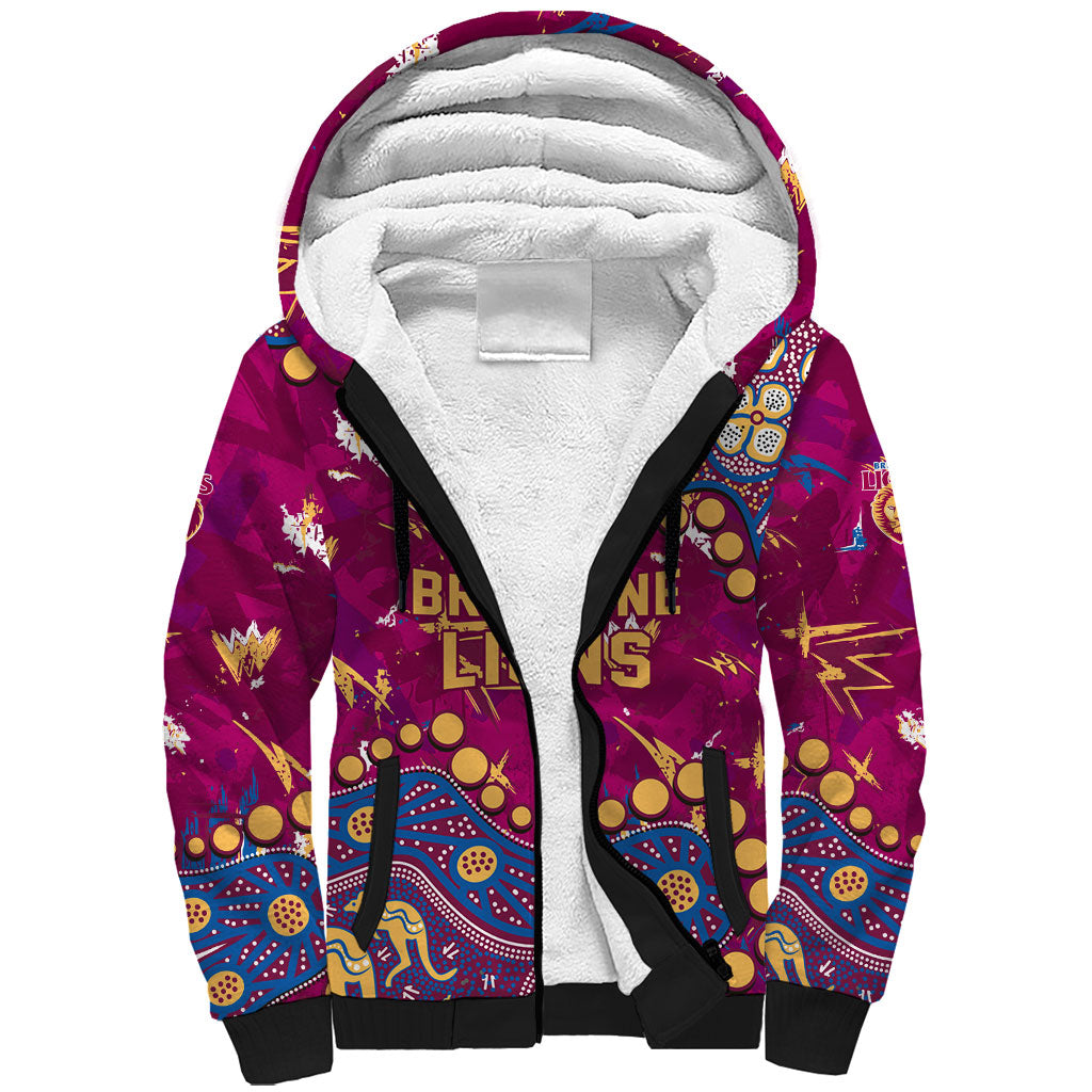 Personalized Brisbane Lions Sherpa Hoodie Aboriginal Pattern with Graffiti Style