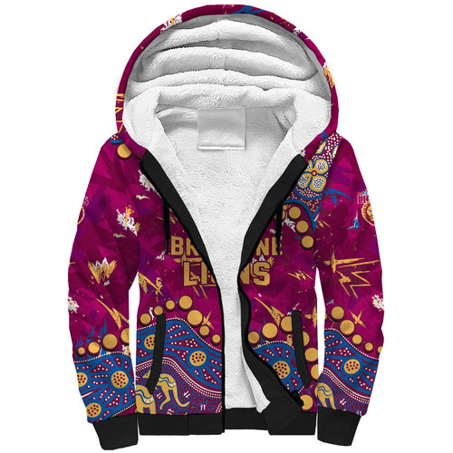 Personalized Brisbane Lions Sherpa Hoodie Aboriginal Pattern with Graffiti Style