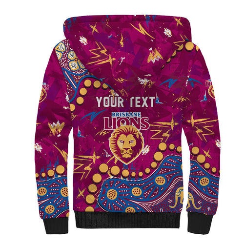 Personalized Brisbane Lions Sherpa Hoodie Aboriginal Pattern with Graffiti Style