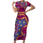 Personalized Brisbane Lions Short Sleeve Bodycon Dress Aboriginal Pattern with Graffiti Style