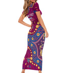 Personalized Brisbane Lions Short Sleeve Bodycon Dress Aboriginal Pattern with Graffiti Style