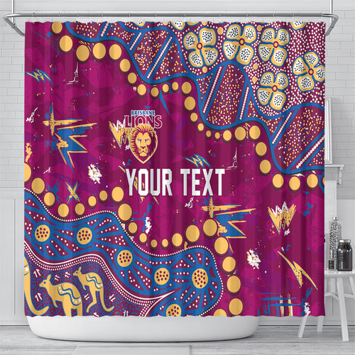 Personalized Brisbane Lions Shower Curtain Aboriginal Pattern with Graffiti Style