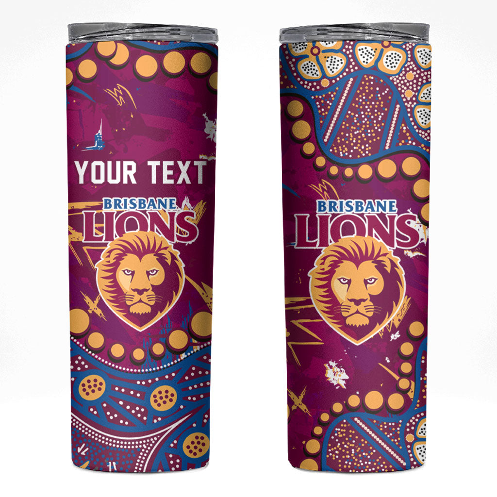Personalized Brisbane Lions Skinny Tumbler Aboriginal Pattern with Graffiti Style