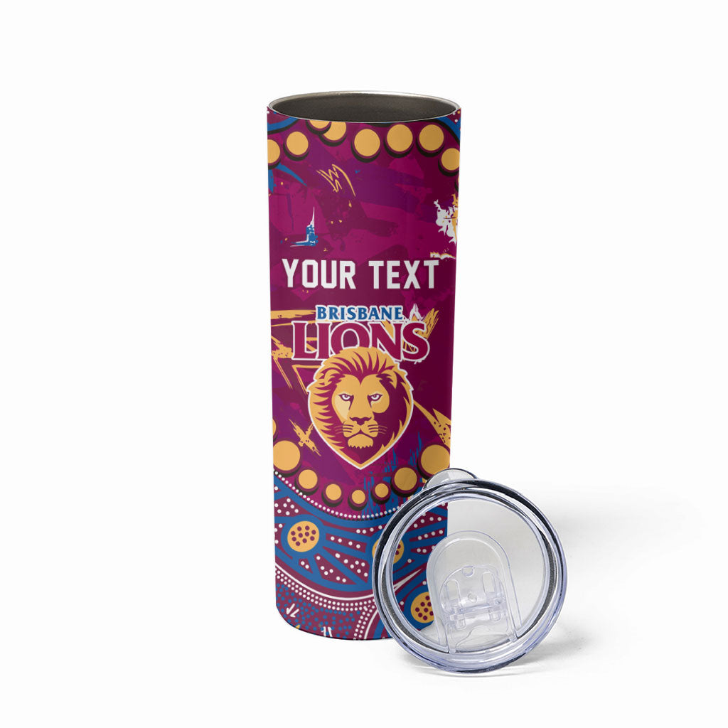 Personalized Brisbane Lions Skinny Tumbler Aboriginal Pattern with Graffiti Style