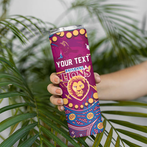 Personalized Brisbane Lions Skinny Tumbler Aboriginal Pattern with Graffiti Style