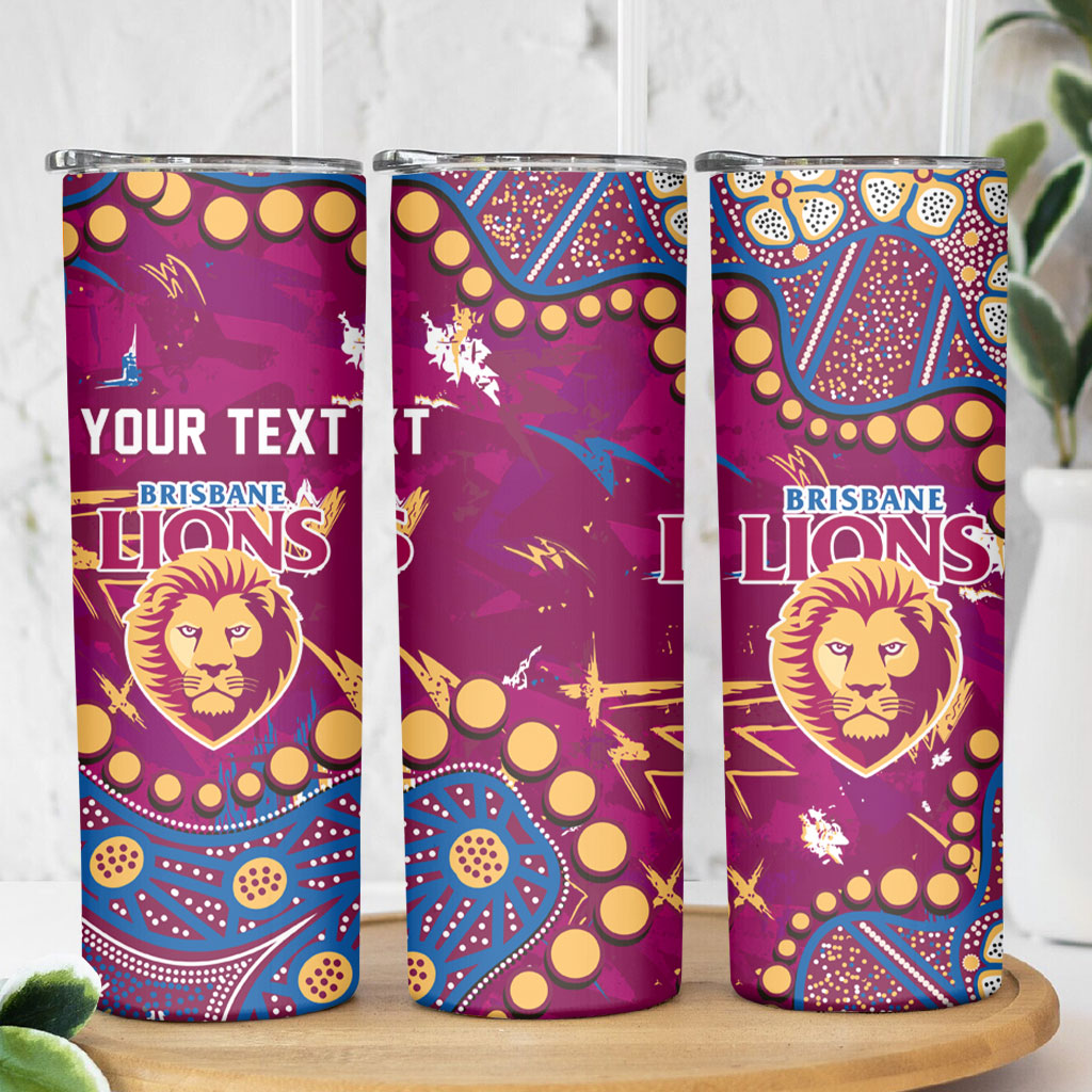 Personalized Brisbane Lions Skinny Tumbler Aboriginal Pattern with Graffiti Style