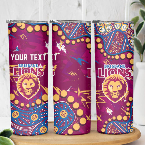 Personalized Brisbane Lions Skinny Tumbler Aboriginal Pattern with Graffiti Style