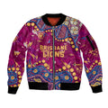 Personalized Brisbane Lions Sleeve Zip Bomber Jacket Aboriginal Pattern with Graffiti Style