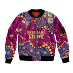 Personalized Brisbane Lions Sleeve Zip Bomber Jacket Aboriginal Pattern with Graffiti Style