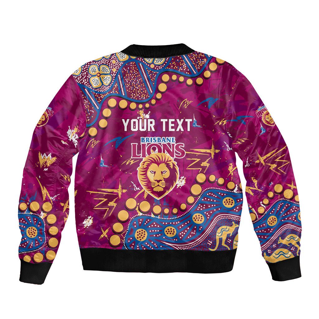 Personalized Brisbane Lions Sleeve Zip Bomber Jacket Aboriginal Pattern with Graffiti Style