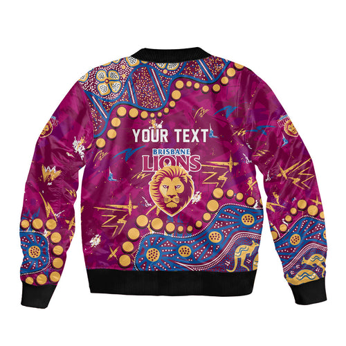 Personalized Brisbane Lions Sleeve Zip Bomber Jacket Aboriginal Pattern with Graffiti Style