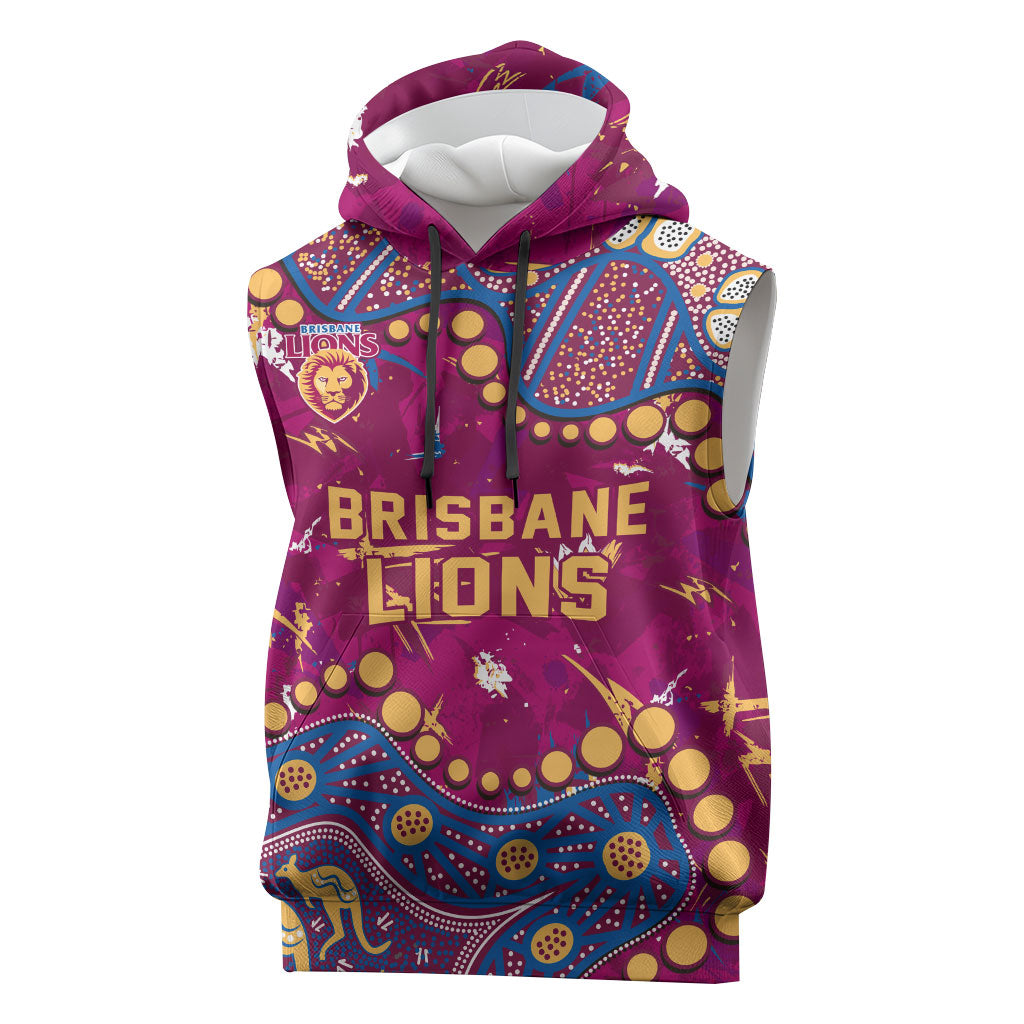 Personalized Brisbane Lions Sleeveless Hoodie Aboriginal Pattern with Graffiti Style