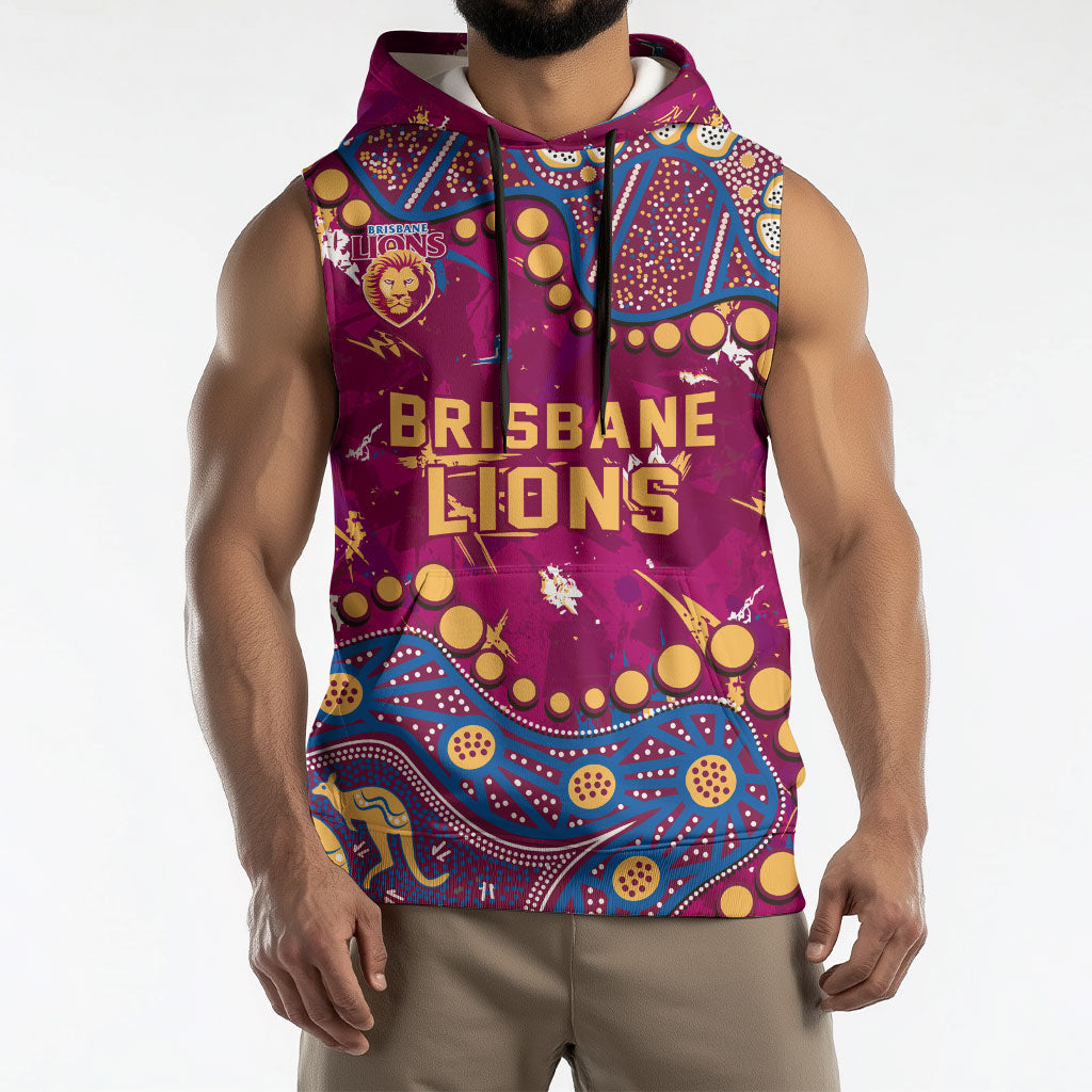 Personalized Brisbane Lions Sleeveless Hoodie Aboriginal Pattern with Graffiti Style