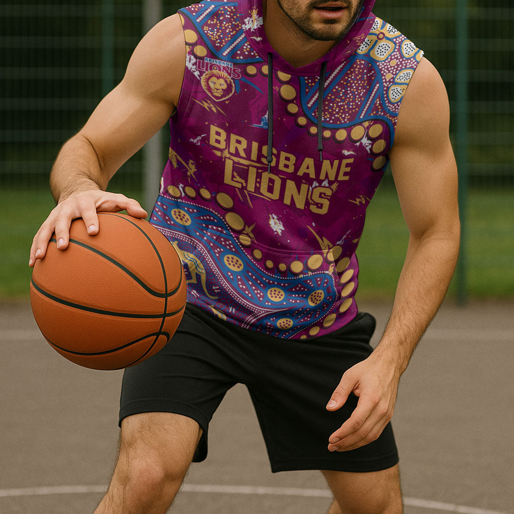 Personalized Brisbane Lions Sleeveless Hoodie Aboriginal Pattern with Graffiti Style