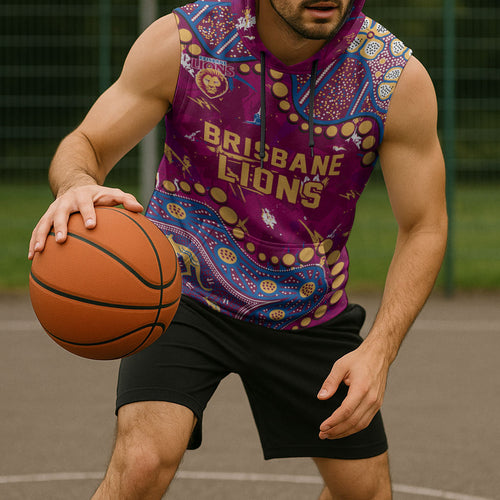 Personalized Brisbane Lions Sleeveless Hoodie Aboriginal Pattern with Graffiti Style